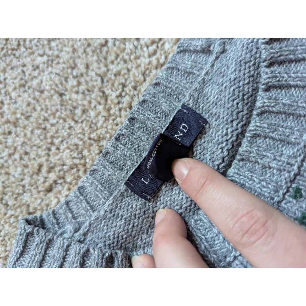 Lands End Men's Size M Argyle Sweater Grey Green Cotton Natural Preppy Golf - Picture 6 of 11